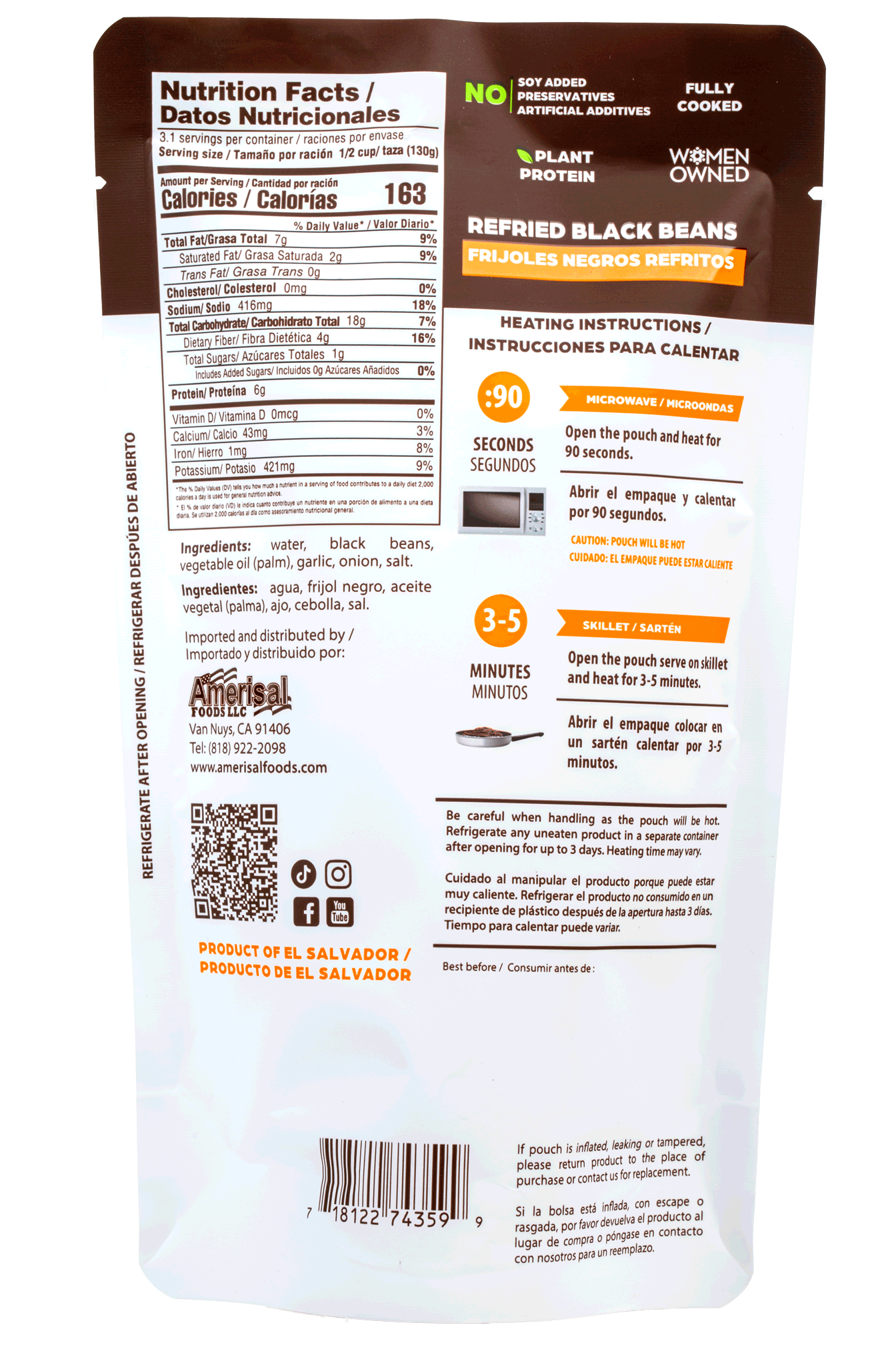 Perla Frijoles Negros Refritos, 14oz (Caja de 20)