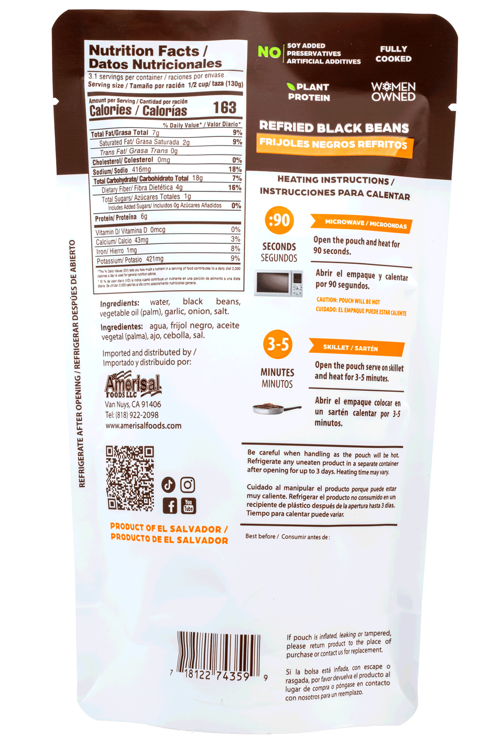 Perla Refried Black Beans (Frijoles Negros Refritos) 14 oz