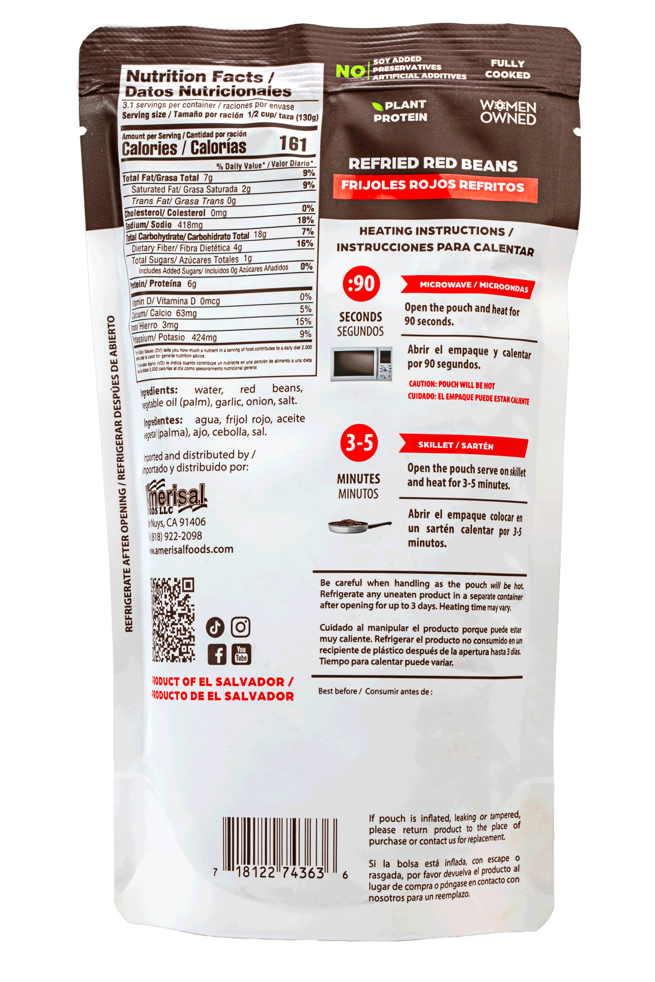 Perla Refried Red Beans (Frijoles Rojos Refritos) 14 oz