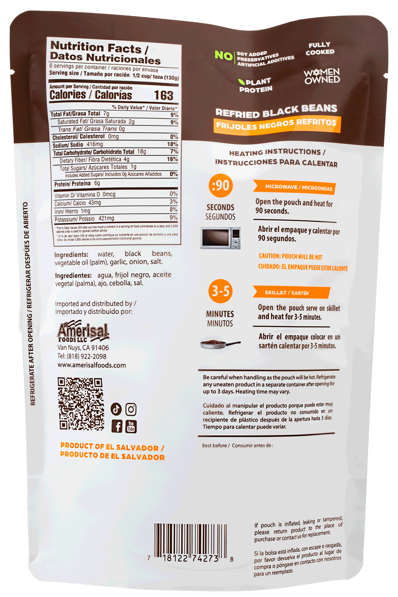 Perla Refried Black Beans (Frijoles Negros Refritos) 28.2 oz