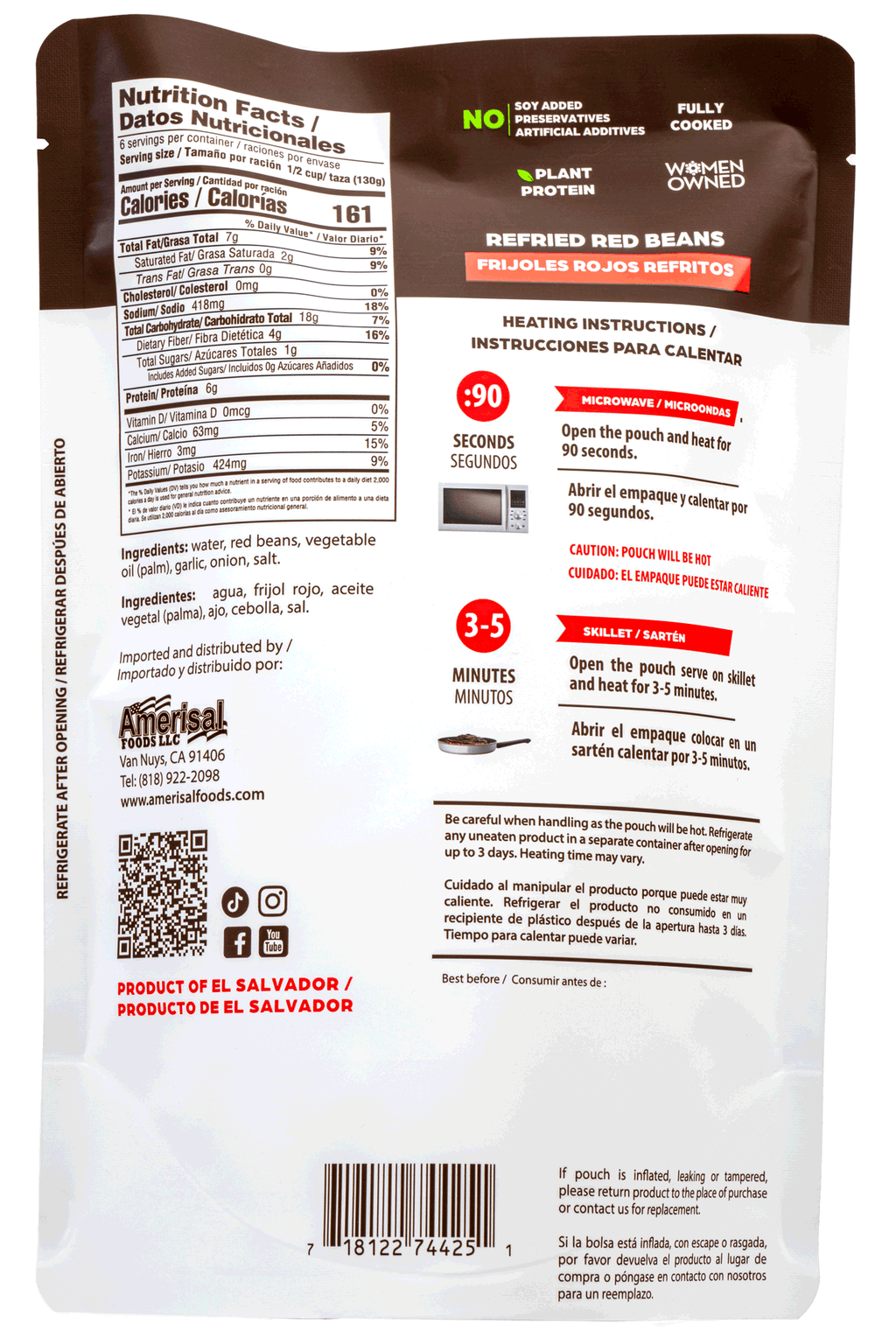 Perla Refried Red Beans (Frijoles Rojos Refritos) 28.2 oz